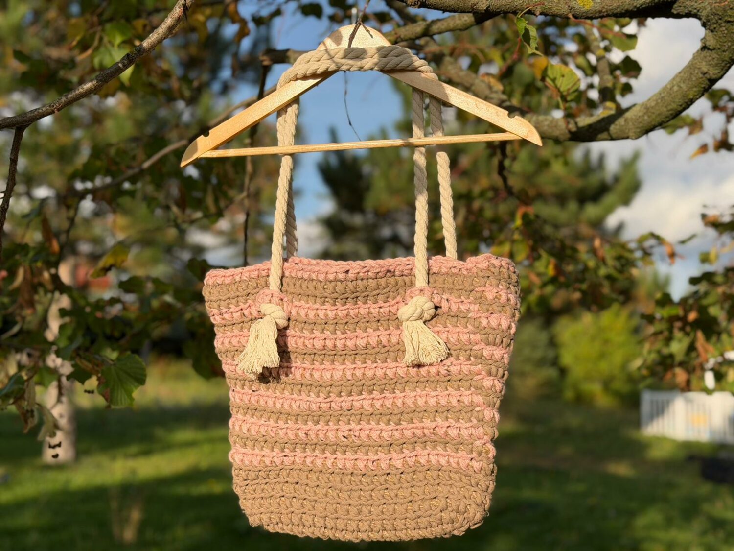 Torba Handmade beżowo-różowa
