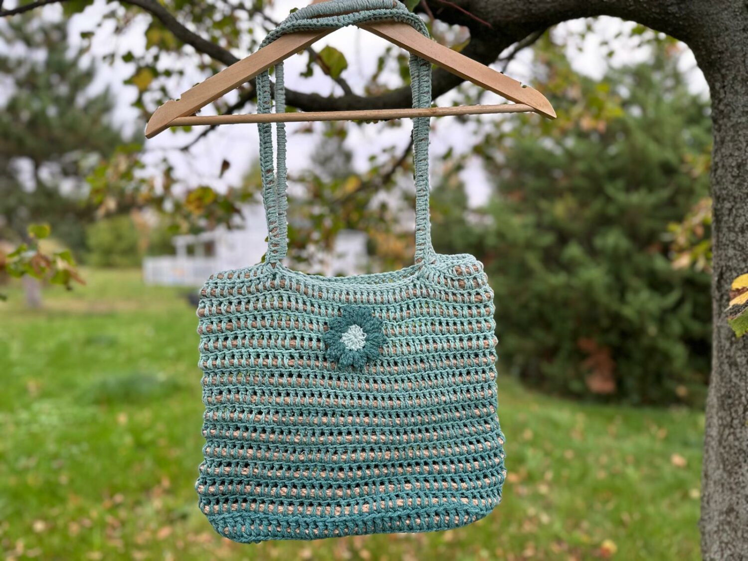 Torba Handmade zielona z kwiatem