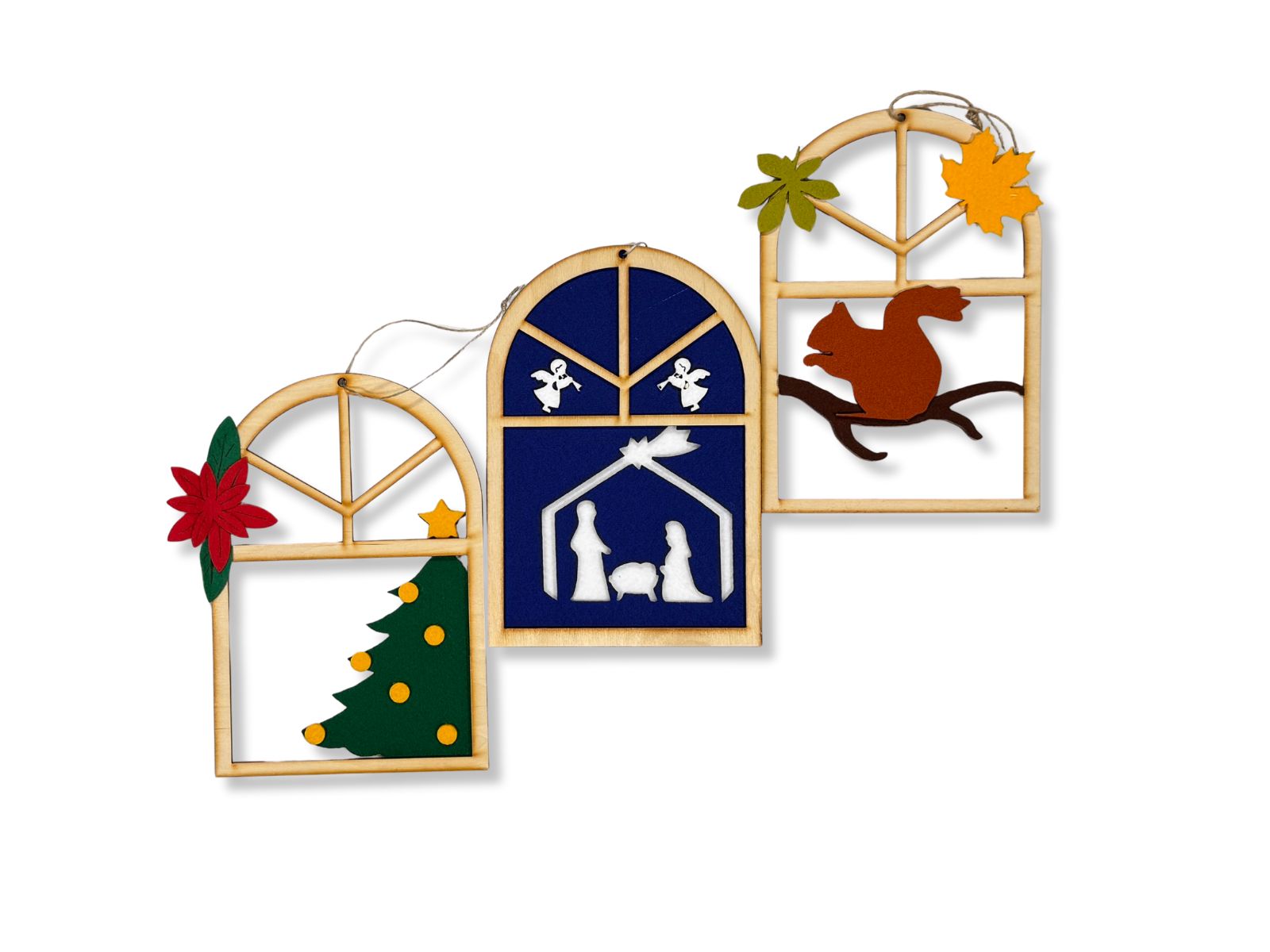 Świąteczne witraże/zawieszki drewniane